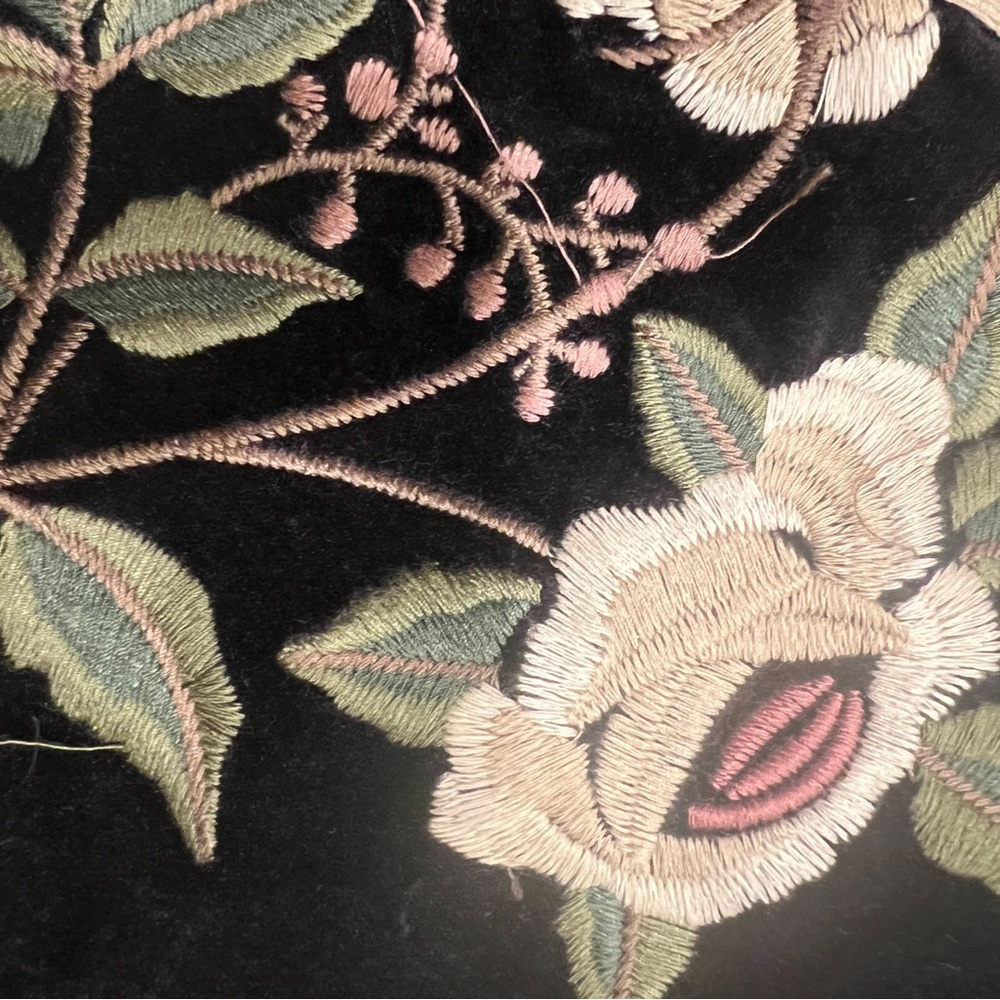 CAbi Black Velvet Trench Coat with Gold and Green Embroidery - Picture 2 of 6